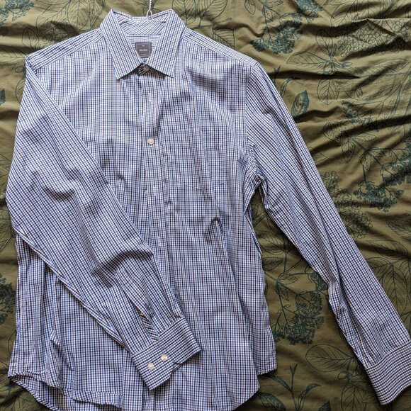 GAP Blue Gingham Men's Large Dress Shirt - Picture 3 of 5